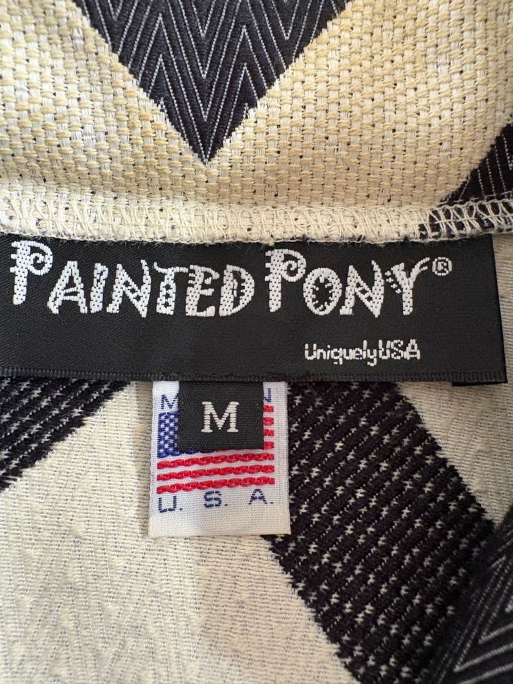 Vintage Painted Pony Chevron Blazer Jacket Black White Red Buttons Size MEDIUM - Picture 5 of 6